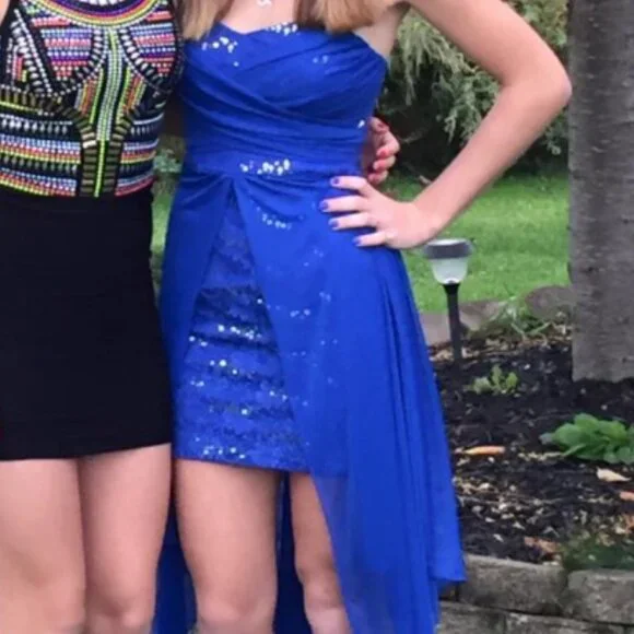 City Triangles Royal Blue Sequin Strapless Dress - Picture 3 of 11